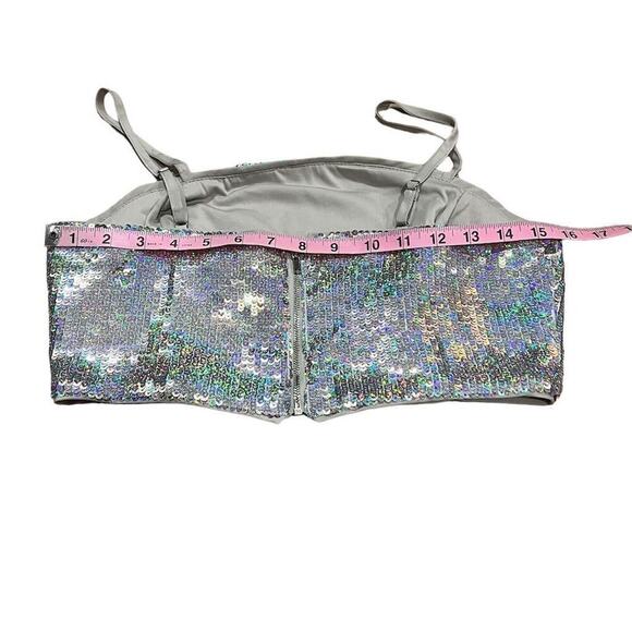 GB Women's Silver Sequin Bandeau Camisole Top Size M Party Sparkly - Picture 4 of 15
